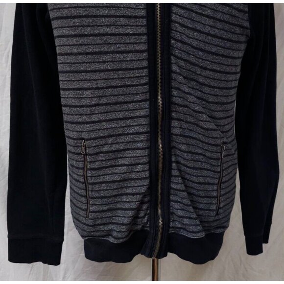 Rock & Republic Womens Medium Striped Black / Gray Full Zip Hooded Jacket Hoodie - Picture 3 of 14